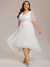 Plus Size V-Neck Lace Wedding Guest Dress with Half Sleeve